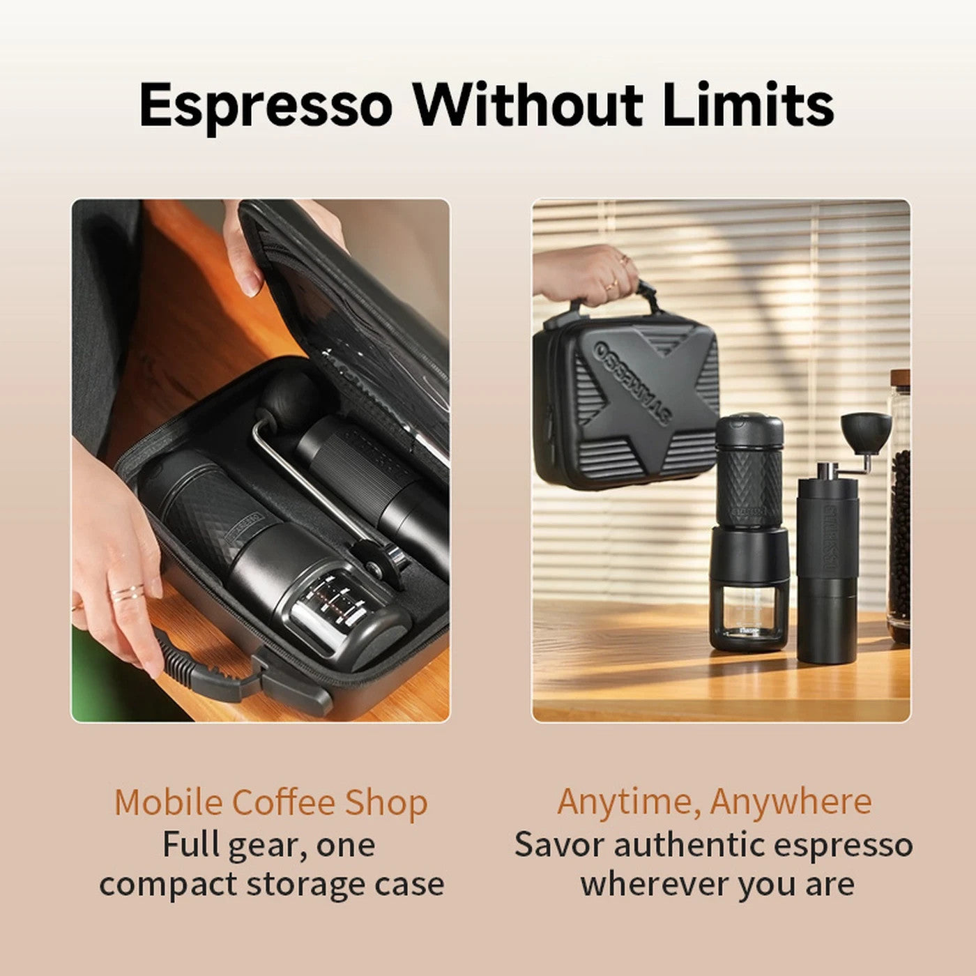 Portable Espresso Maker Kit Manual Coffee Grinder Travel Case Outdoor Set