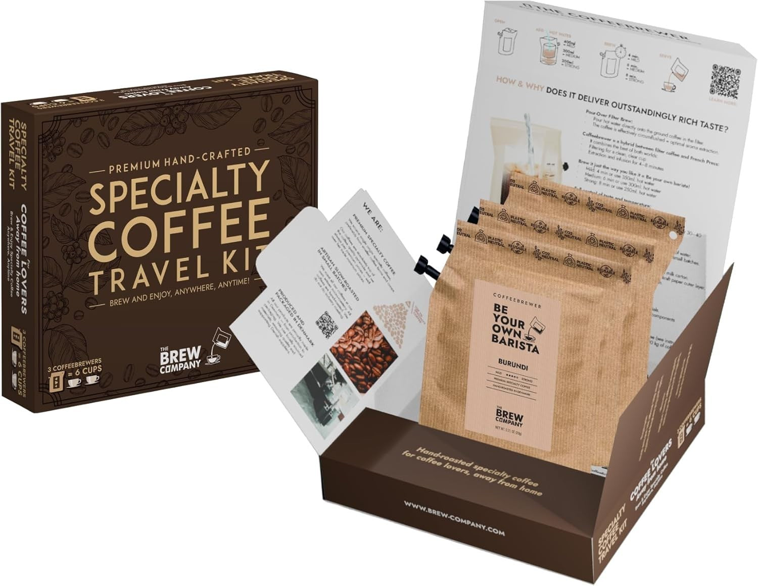 Compact Coffee Travel Set with 3 Hand-Roasted Organic Blends - Anytime Enjoyment
