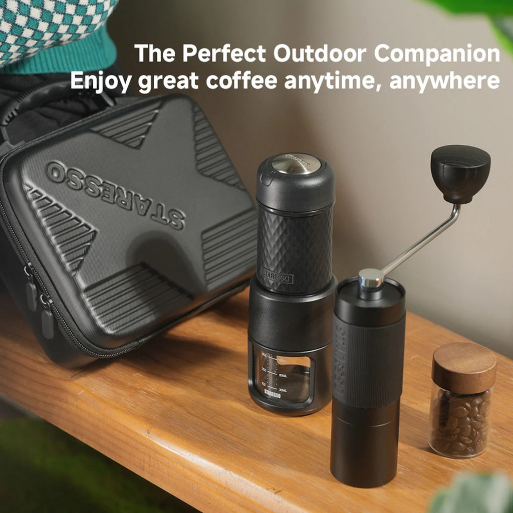 Portable Espresso Maker Kit Manual Coffee Grinder Travel Case Outdoor Set