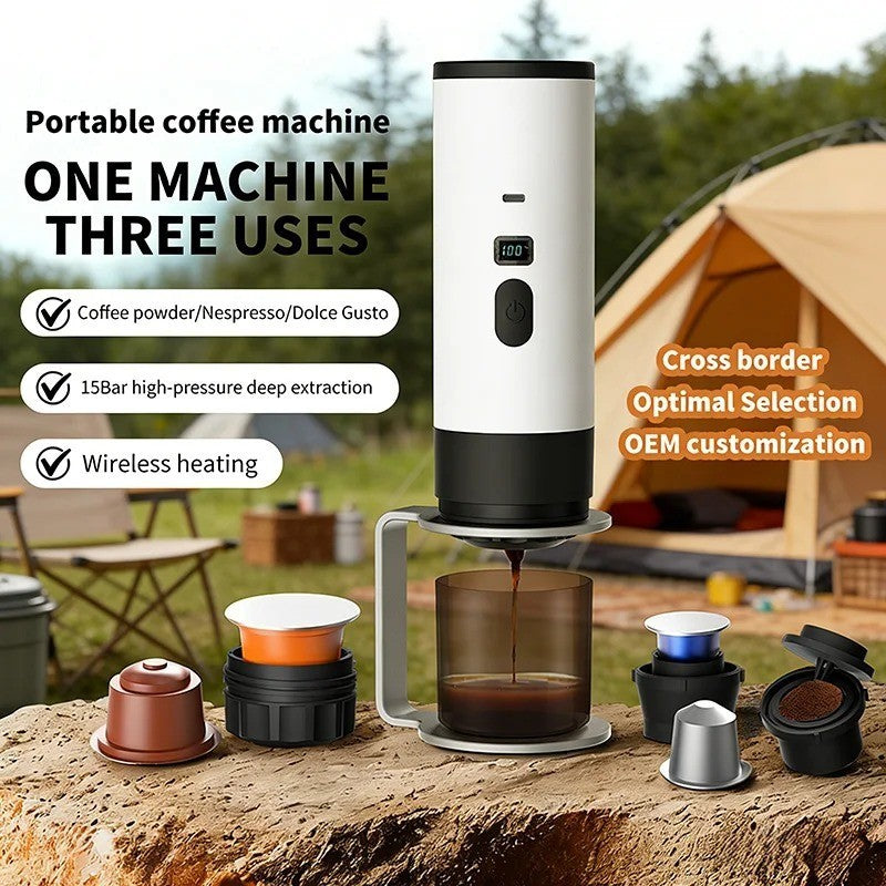 3-in-1 Portable Wireless Espresso Coffee Maker Travel Machine For Car & Home New