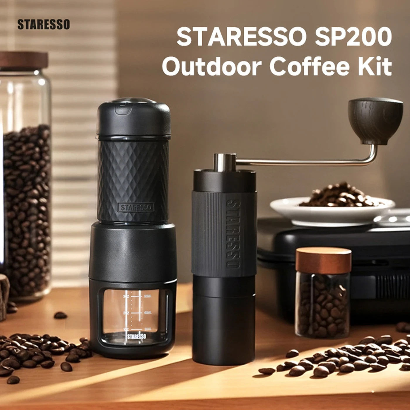 Portable Espresso Maker Kit Manual Coffee Grinder Travel Case Outdoor Set
